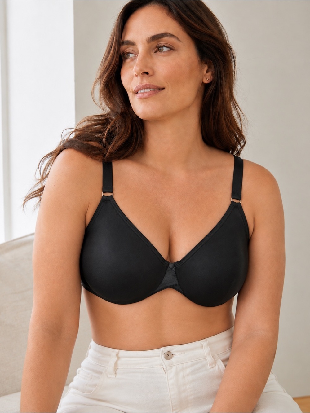 Bali 36C Bra Black No Slip Strap Seamless Unlined Undewire Full Coverage 3254
